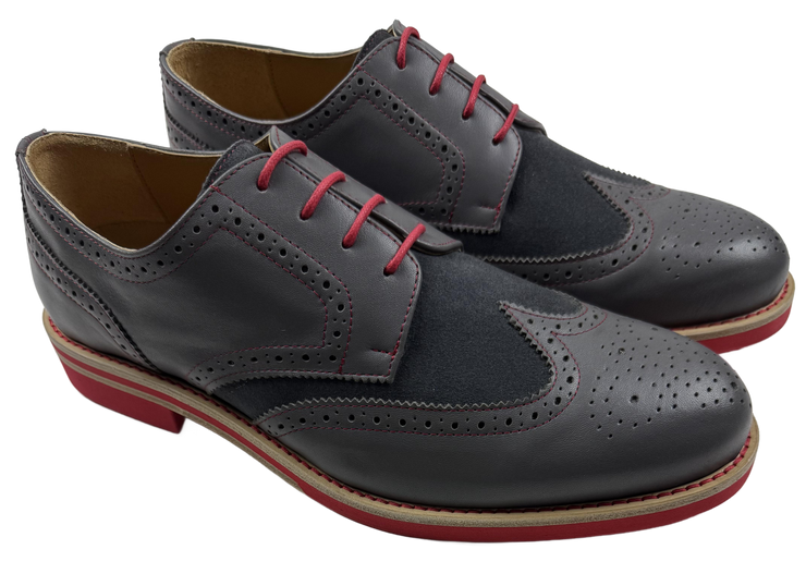 Mens Grey and Red Leather Wingtip Dress Shoes