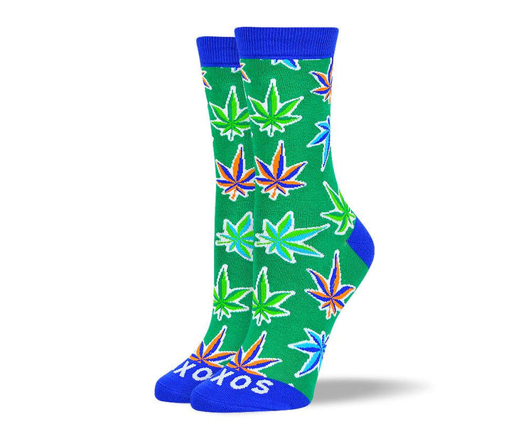 Women's Fancy Green Weed Leaf Socks