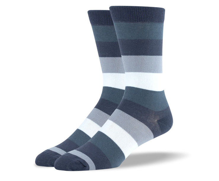 Men's Grey & Blue Thick Stripes Socks