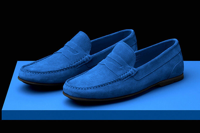 Blue suede driving moccasins online